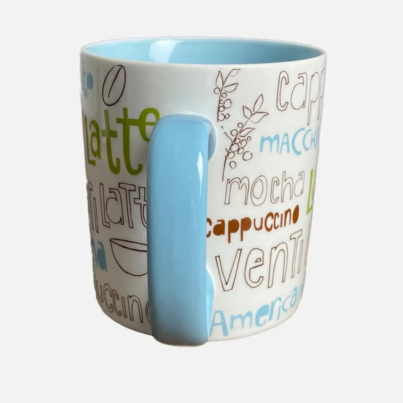 Starbucks Coffee Mug 16 oz. White Blue Coffee Culture Theme Script Latte - Picture 3 of 10